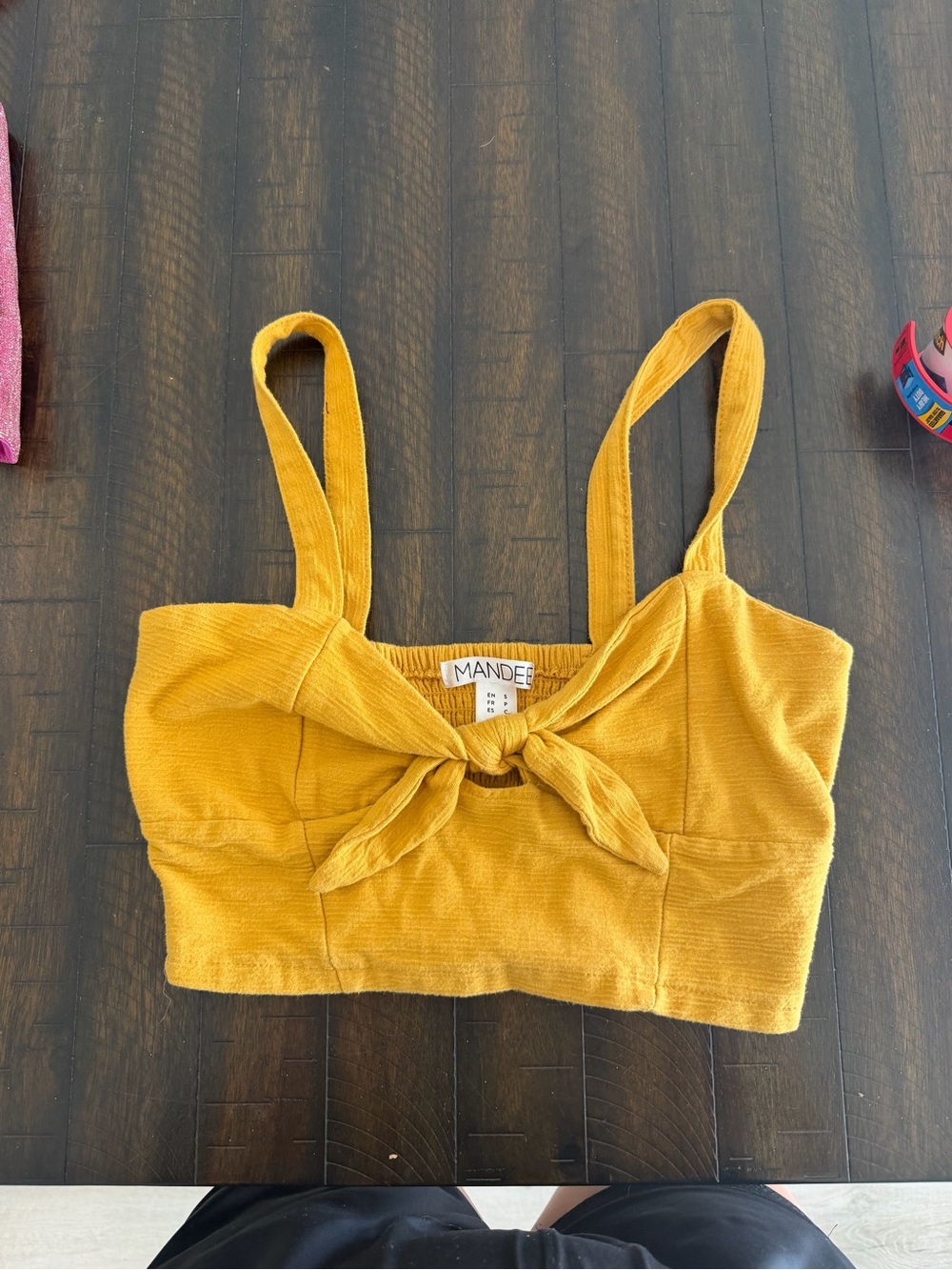 mandee mustard tie-front crop tank